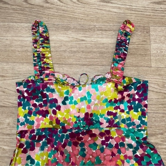 Nicholas NWT 100% Silk Satin Simie Gathered Confetti Multicolor Mini Dress 2, XS - Picture 11 of 15